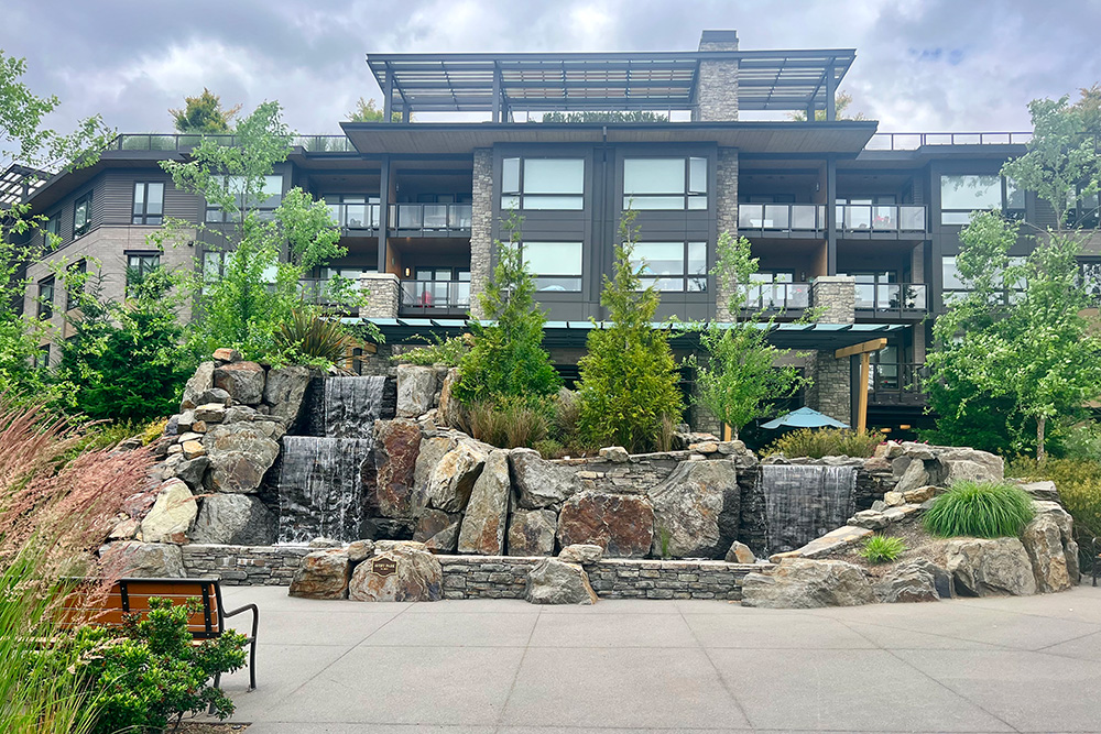 a commercial waterfall from Water's Edge Pools & Spas